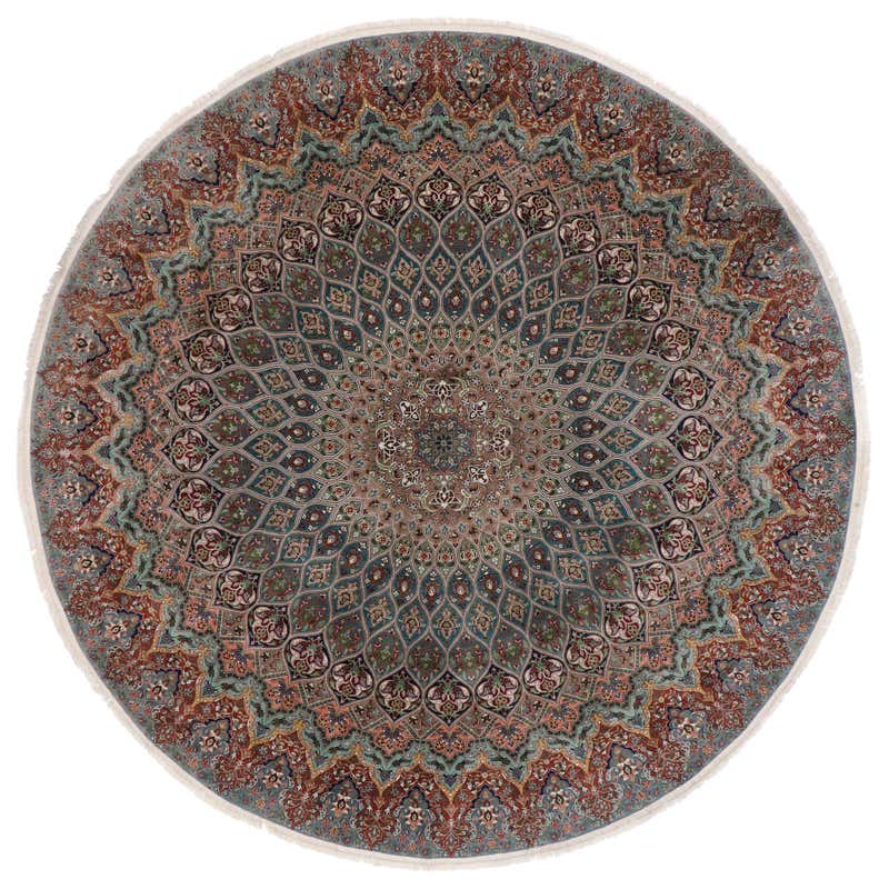 Vintage Persian Tabriz Round Mandala Rug with Art Nouveau Rococo Style ...