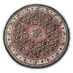 Vintage Persian Tabriz Round Rug with Central Medallion and Lush Green Field 4FT