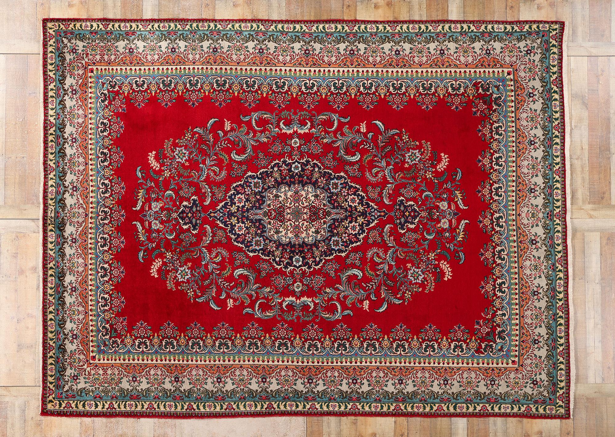 Persischer Täbris-Teppich im Vintage-Stil, 09'08 x 12'09 im Angebot 2