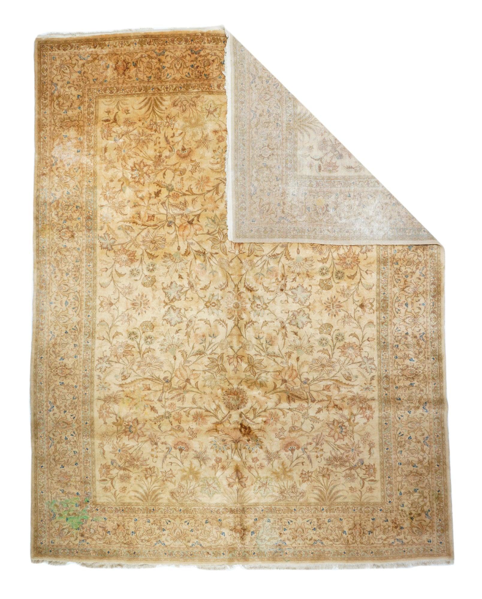 Tappeto persiano Tabriz vintage 8'10'' x 11'8''. Un Tabriz turco con un campo di paglia e un motivo a un solo livello di fiori e foglie. Uccelli e foglie di loto strappate. Tappeto Townes dell'Anatolia orientale a trama media su cotone. Bordo