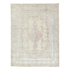 Tapis persan vintage de Tabriz, médaillon blush sur fond crème - Rug & Kilim