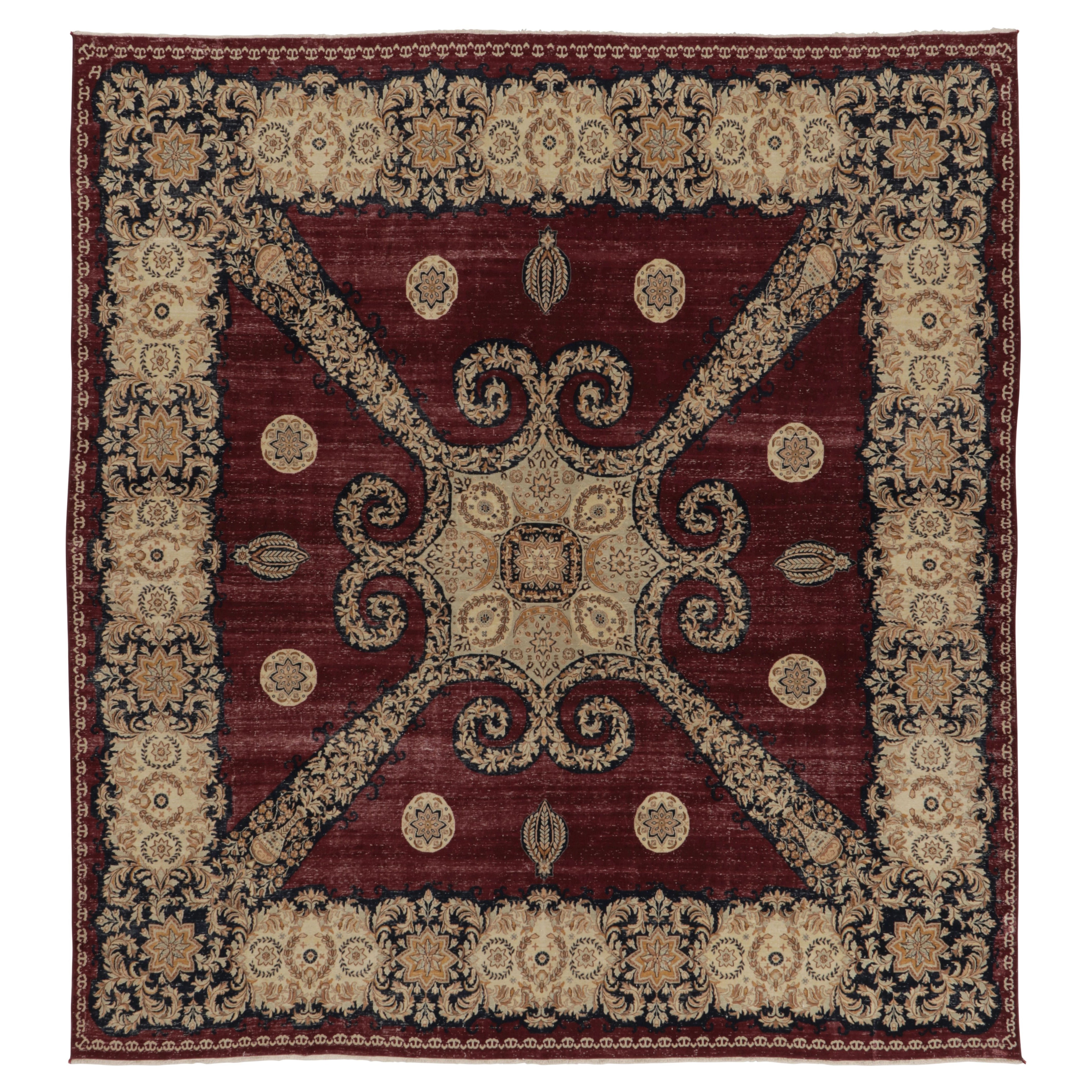 Tappeto persiano Tabriz vintage, bordeaux con raro medaglione floreale - Rug & Kilim