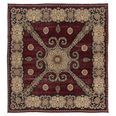Tappeto persiano Tabriz vintage, bordeaux con raro medaglione floreale - Rug & Kilim