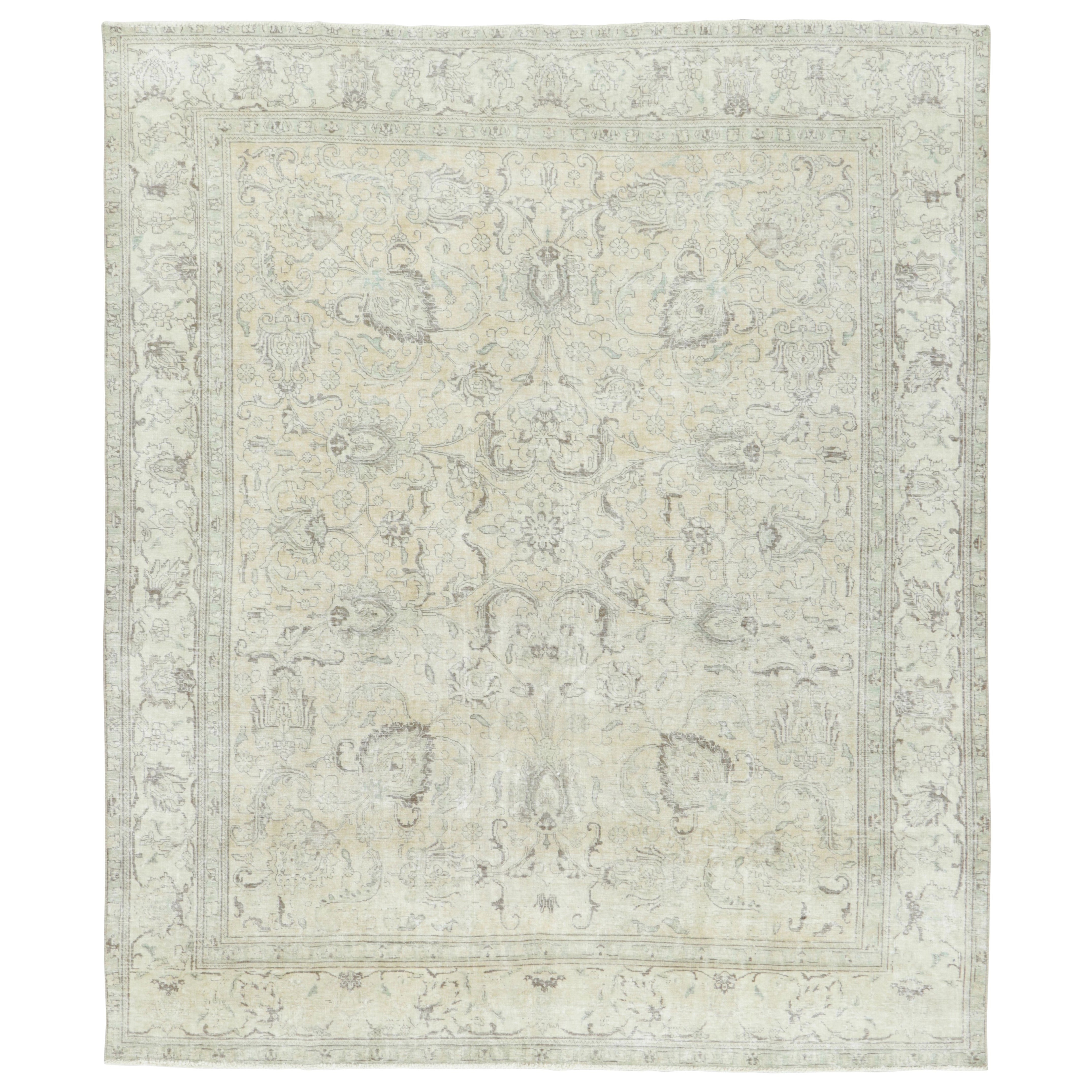 Tapis persan vintage Tabriz, médaillon éthéré en ivoire et gris - Rug & Kilim