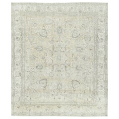 Tapis persan vintage Tabriz, médaillon éthéré en ivoire et gris - Rug & Kilim