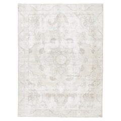 Tapis persan vintage Tabriz, médaillon éthéré en ivoire et taupe - Rug & Kilim