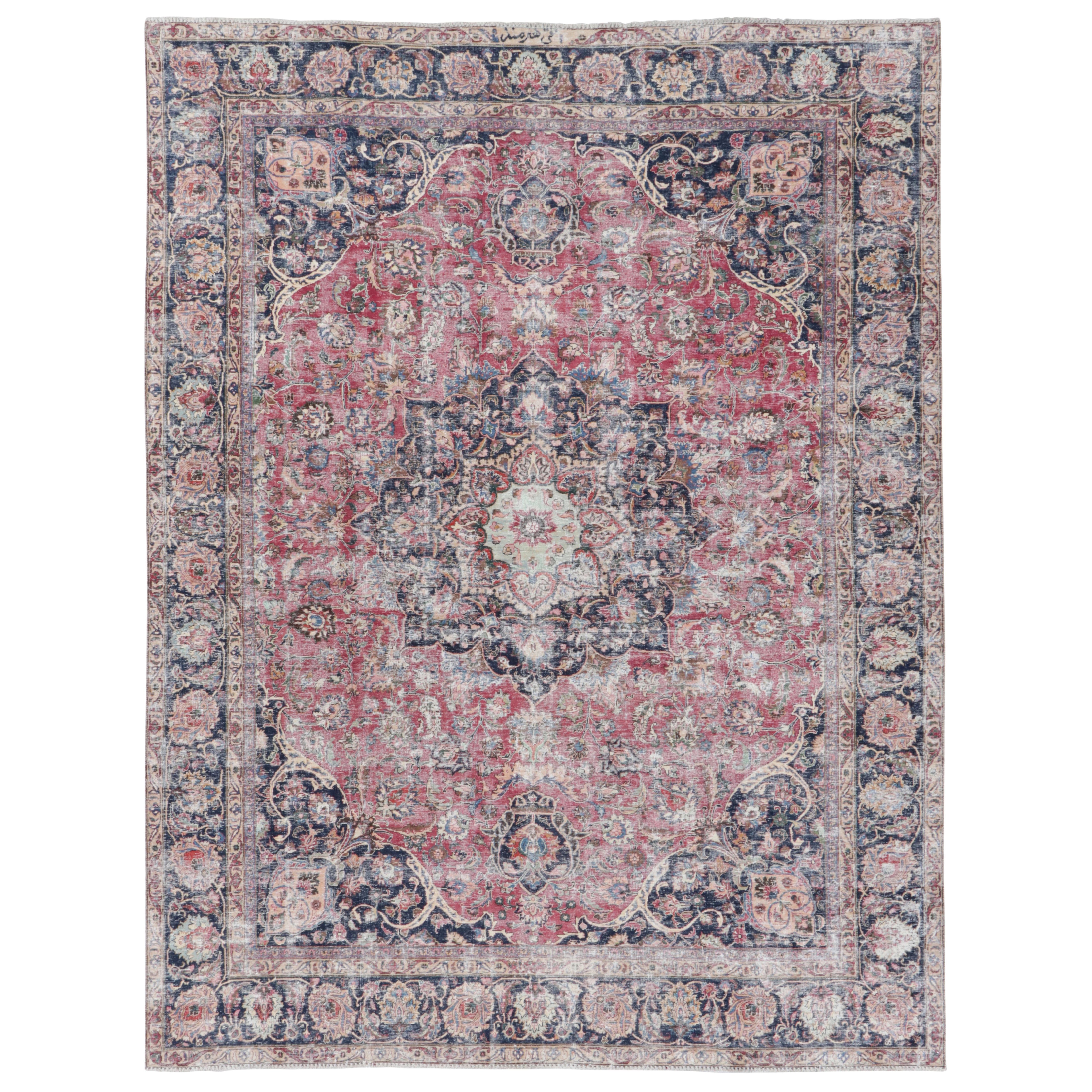 Vintage Persian Tabriz Rug, Faded Floral Medallion in Red and Indigo Rug 
Kilim