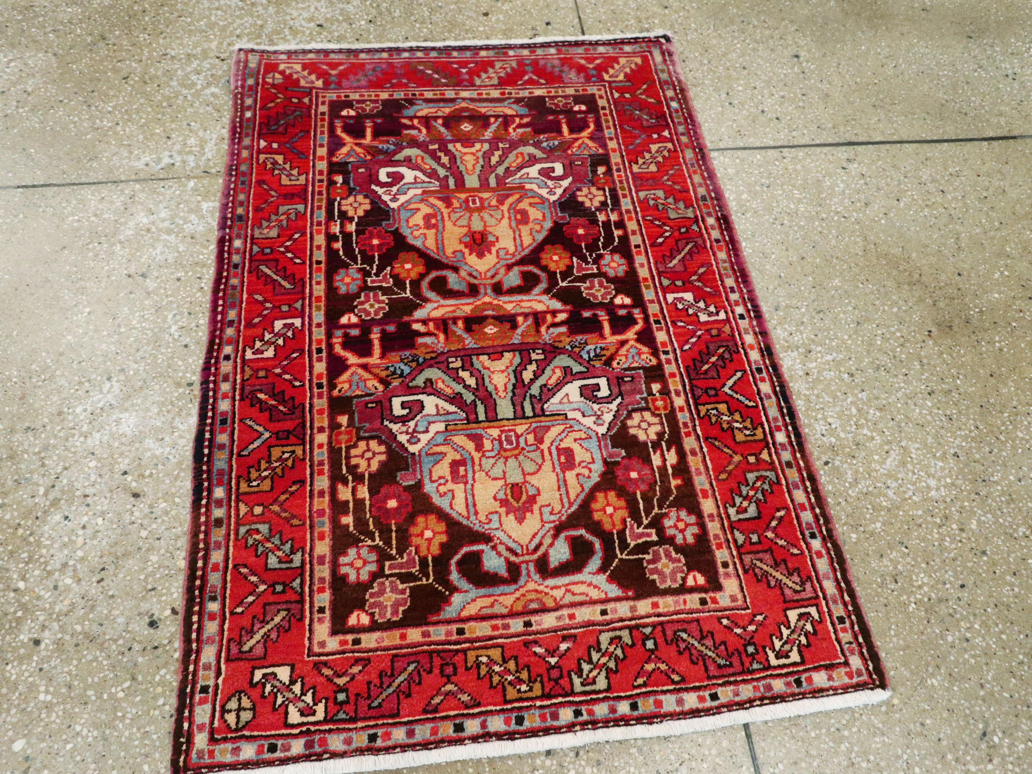 Hand-Knotted Vintage Persian Hamadan Throw Rug For Sale