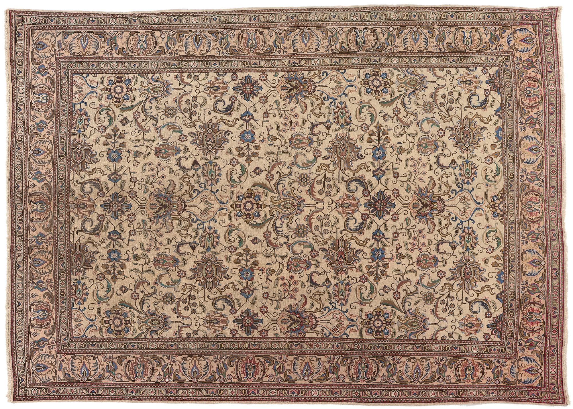 Vintage Persian Tabriz Rug, French Sophistication Meets Neoclassic Elegance For Sale 4
