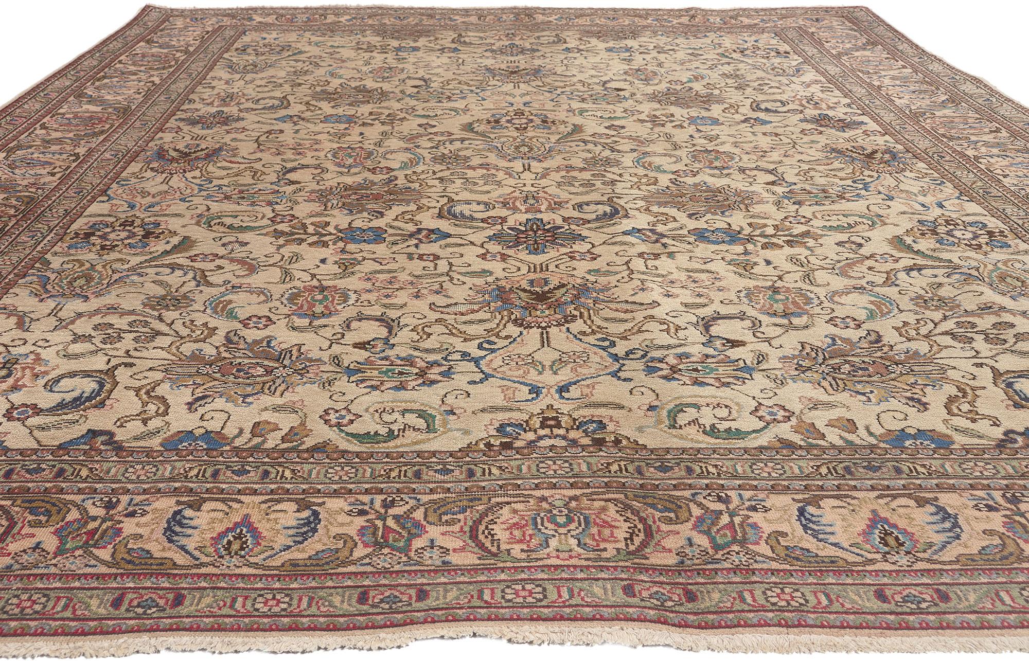 Hand-Knotted Vintage Persian Tabriz Rug, French Sophistication Meets Neoclassic Elegance For Sale