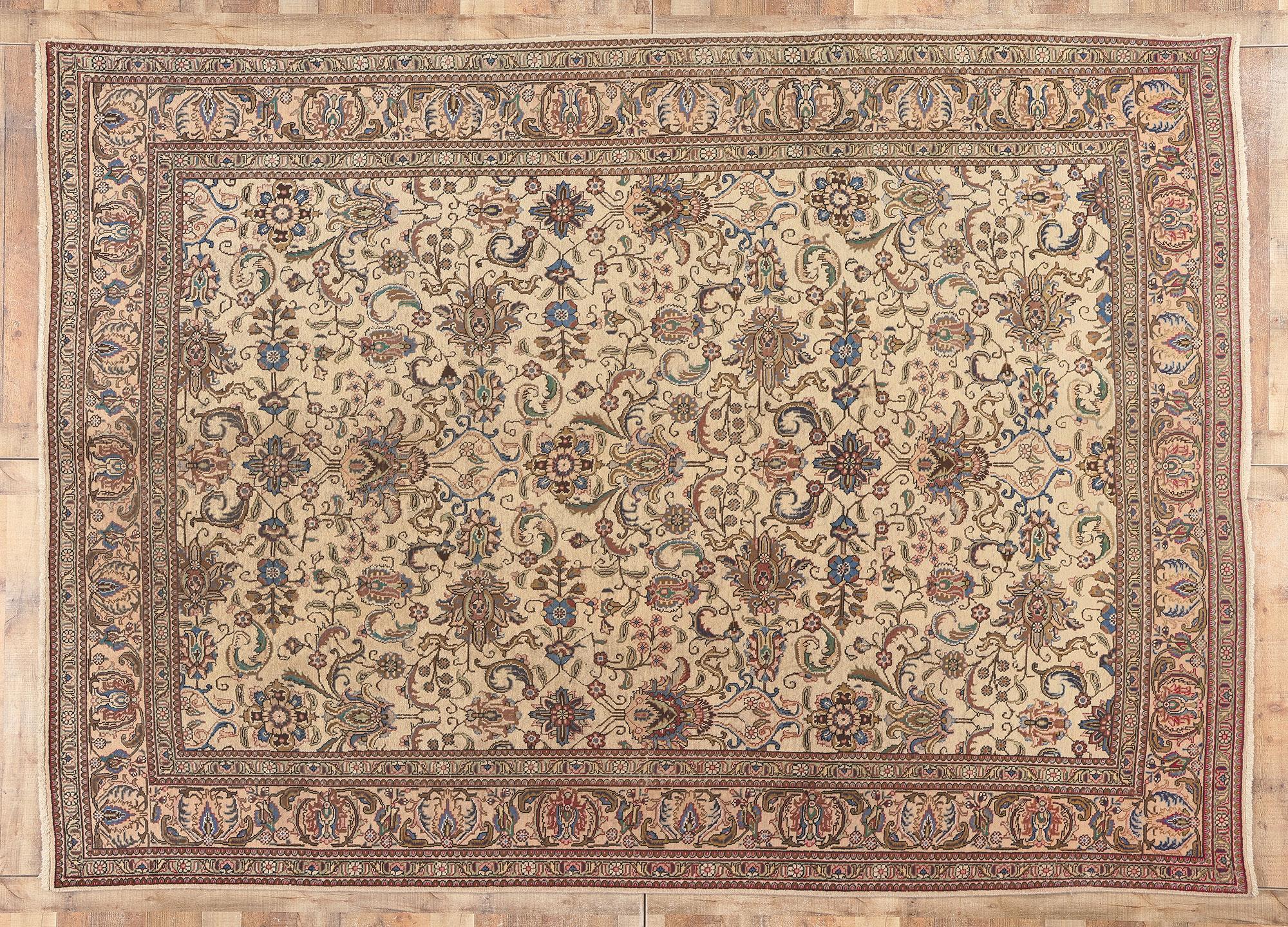 Vintage Persian Tabriz Rug, French Sophistication Meets Neoclassic Elegance For Sale 3