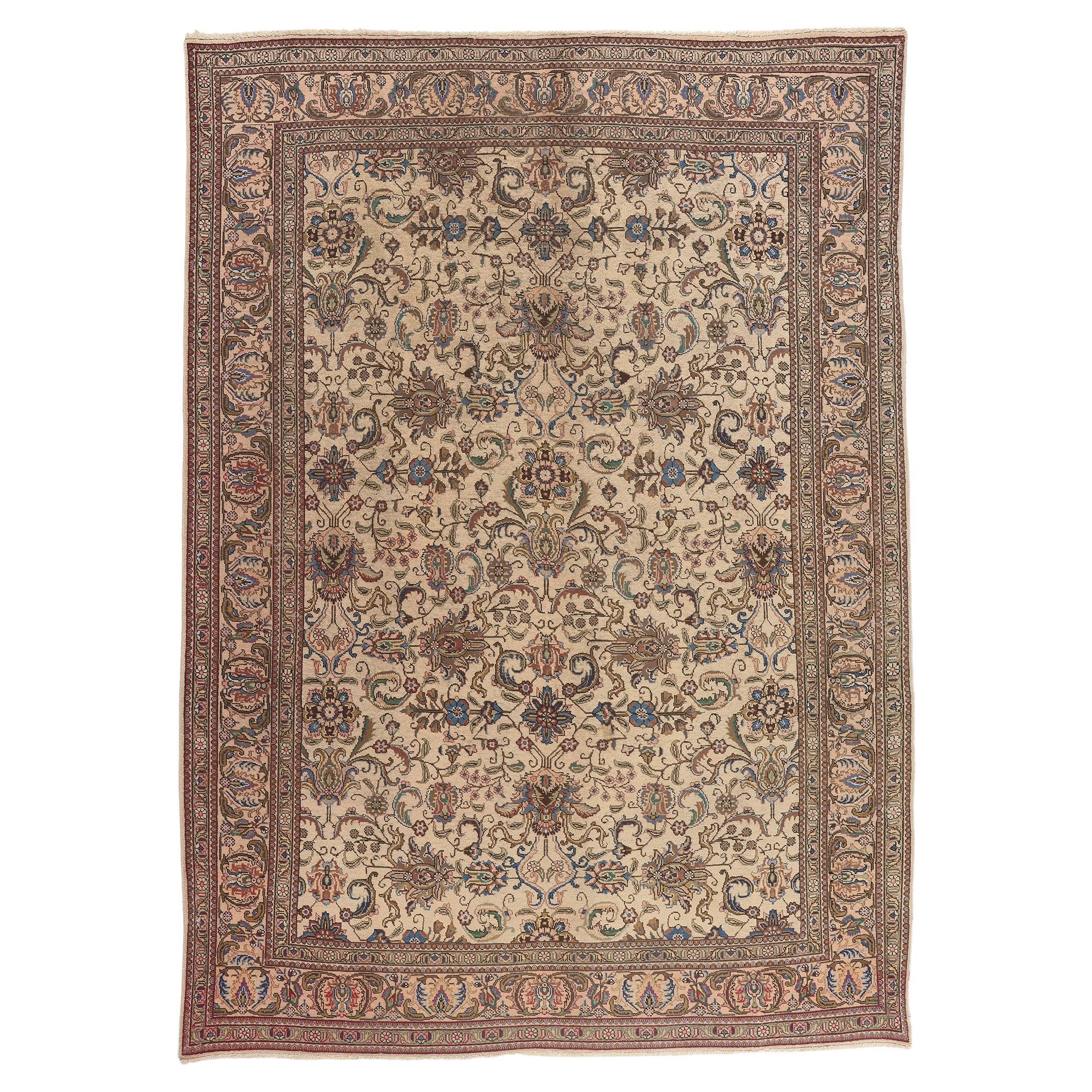 Vintage Persian Tabriz Rug, French Sophistication Meets Neoclassic Elegance For Sale