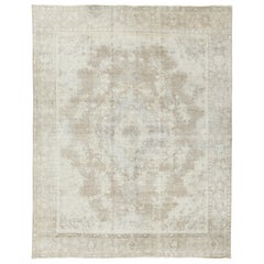 Tapis persan vintage Tabriz, médaillon fantôme en crème et taupe - Rug & Kilim