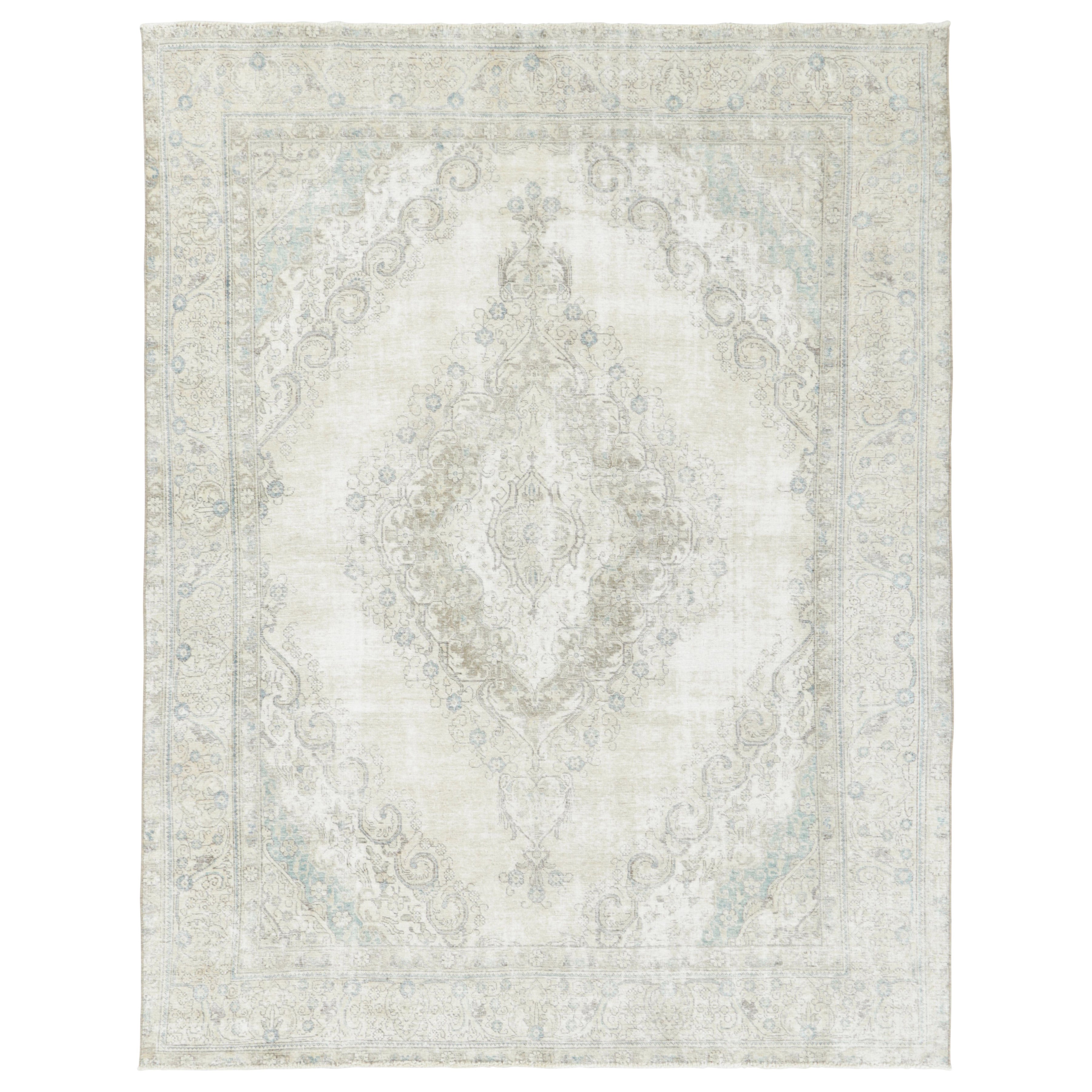 Alfombra Persa Tabriz Vintage, Medallón Fantasma en Marfil y Azul Cielo - Rug
Kilim