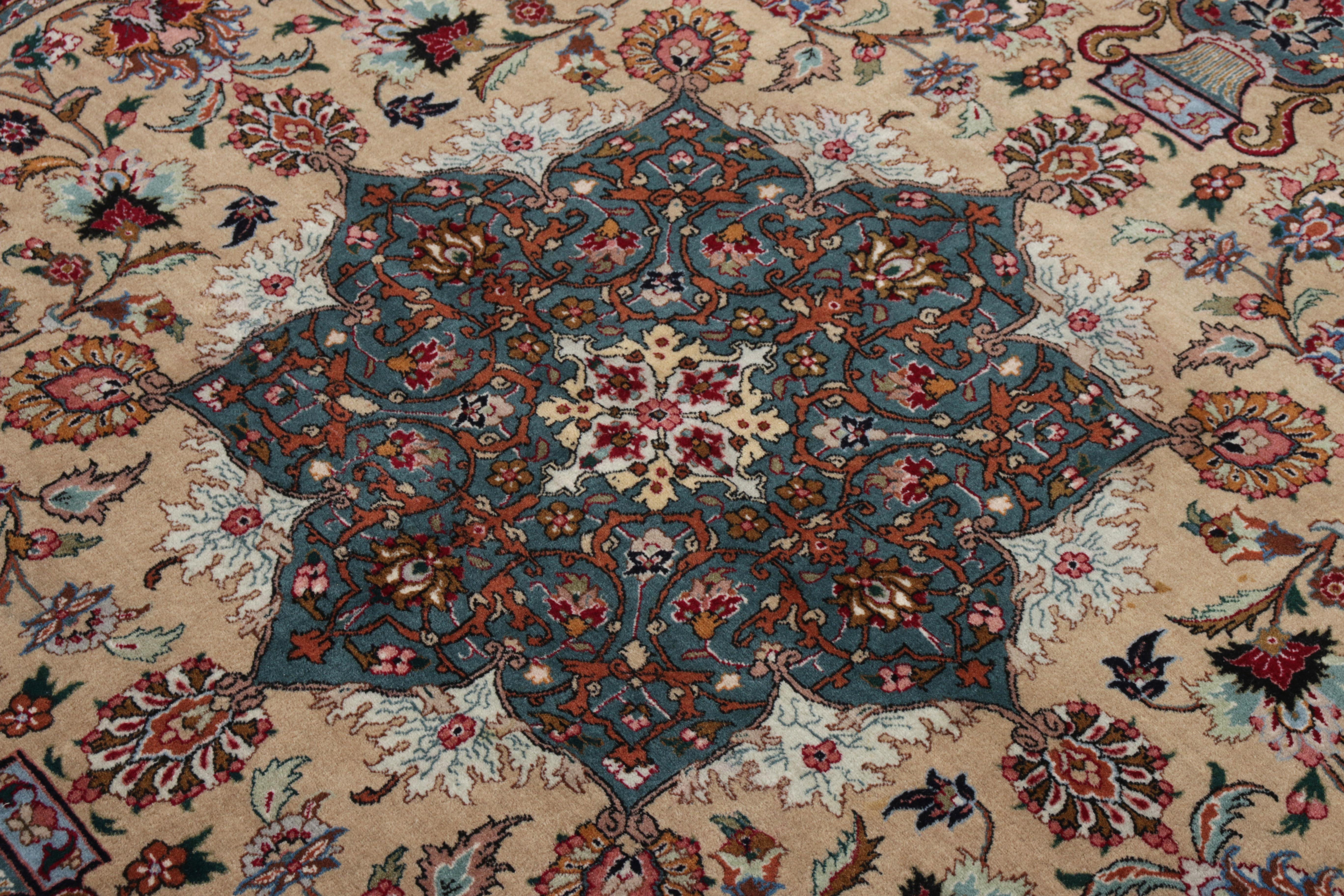 Vintage Persian Tabriz Rug in Beige, Red & Blue Florals, Green by Rug & Kilim In Good Condition For Sale In Long Island City, NY