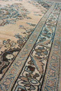 Vintage Persian Tabriz Rug in Ivory and Blue with Ornate Medallion, circa 1950