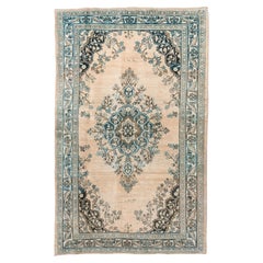 Vintage Persian Tabriz Rug in Ivory and Blue with Ornate Medallion, circa 1950