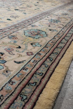 Vintage Persian Tabriz Rug in Ivory and Cream with Soft Blue Medallion