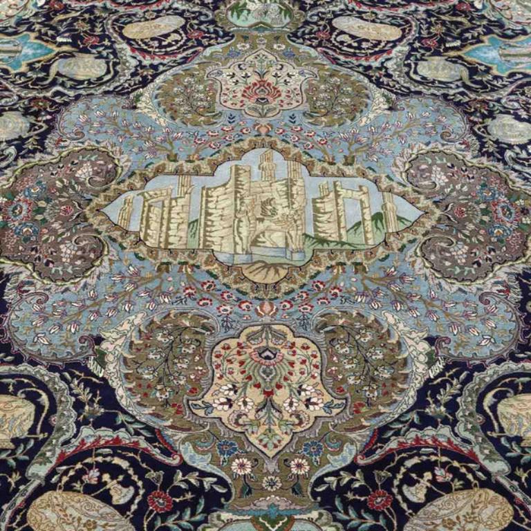 Annodato a mano Tappeto persiano Tabriz vintage in kork e cotone - Dimensioni: 14'9 X 11'6 in vendita