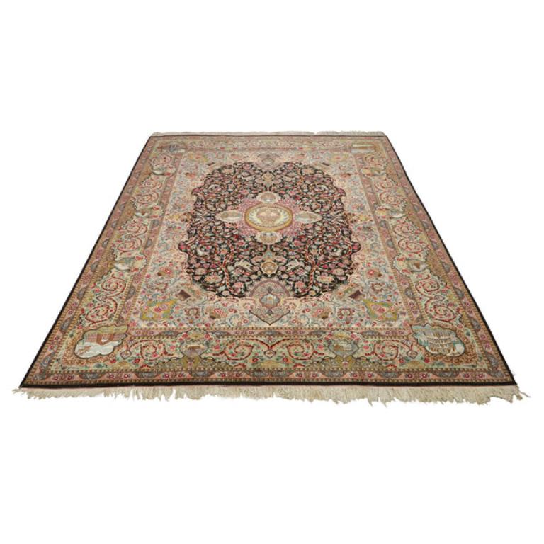 Persiano Tappeto persiano Tabriz vintage in kork e seta - Dimensioni: 13'7 X 10' in vendita