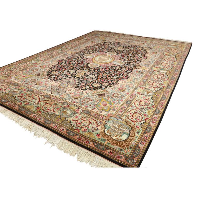 Annodato a mano Tappeto persiano Tabriz vintage in kork e seta - Dimensioni: 13'7 X 10' in vendita
