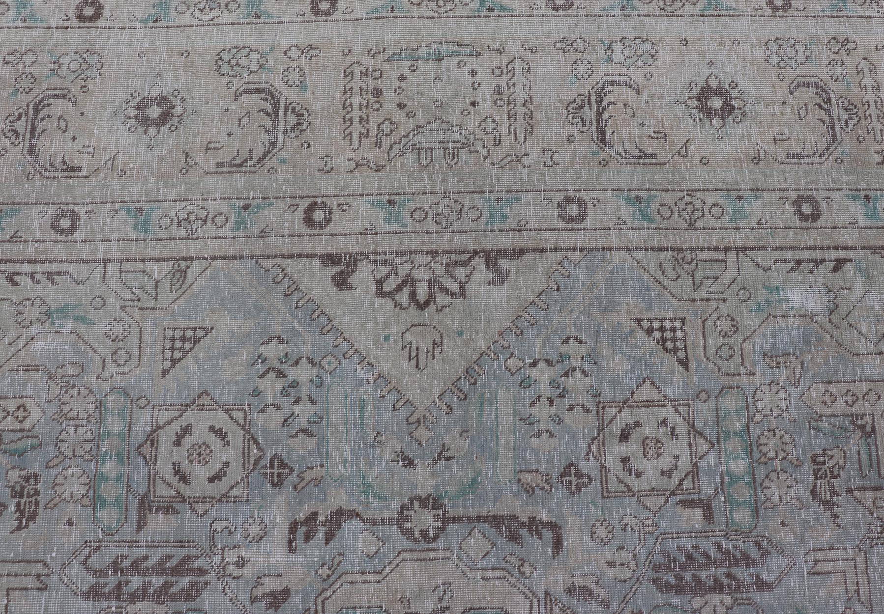 Vintage Persian Tabriz Rug in Light Blue and Earth Tones by Keivan Woven Arts For Sale 6