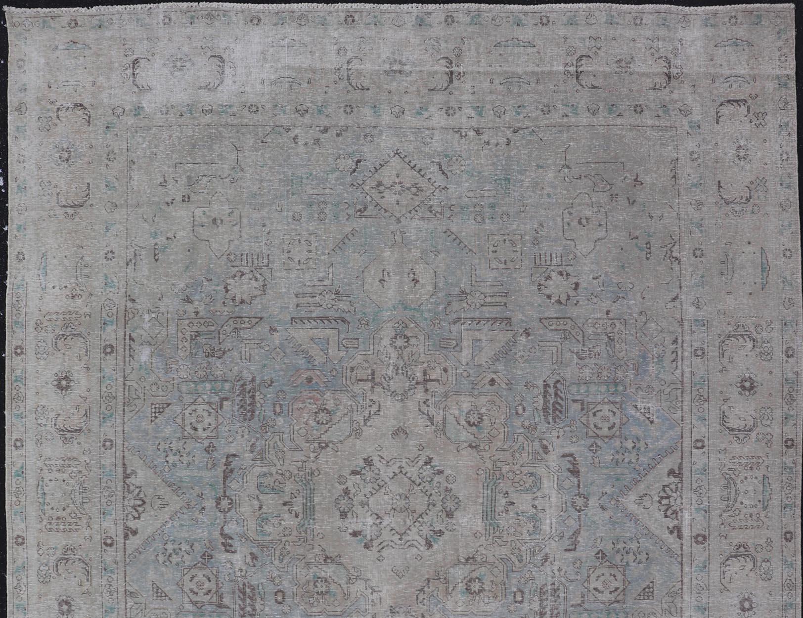 Vintage Persian Tabriz Rug in Light Blue and Earth Tones by Keivan Woven Arts For Sale 7