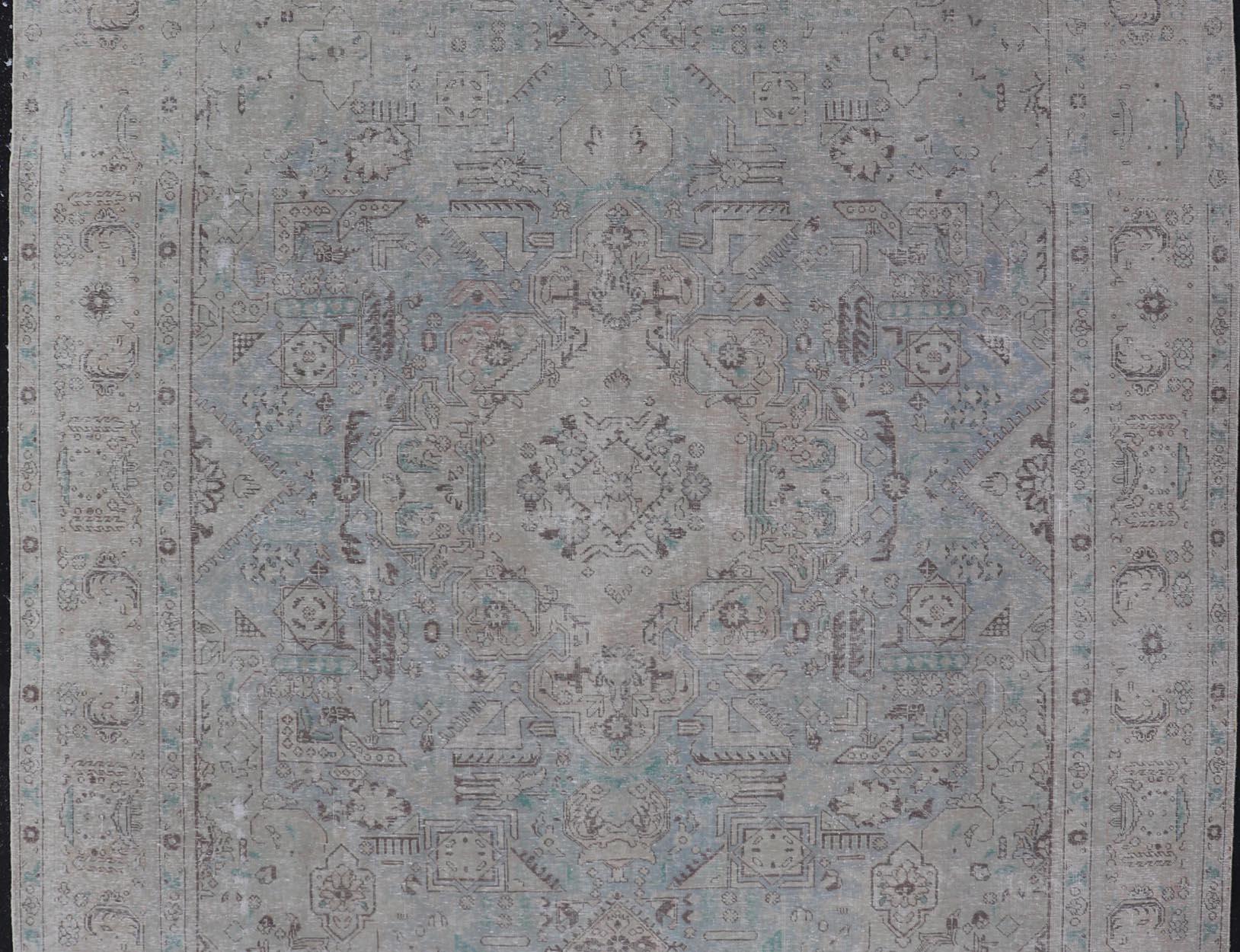Vintage Persian Tabriz Rug in Light Blue and Earth Tones by Keivan Woven Arts For Sale 8