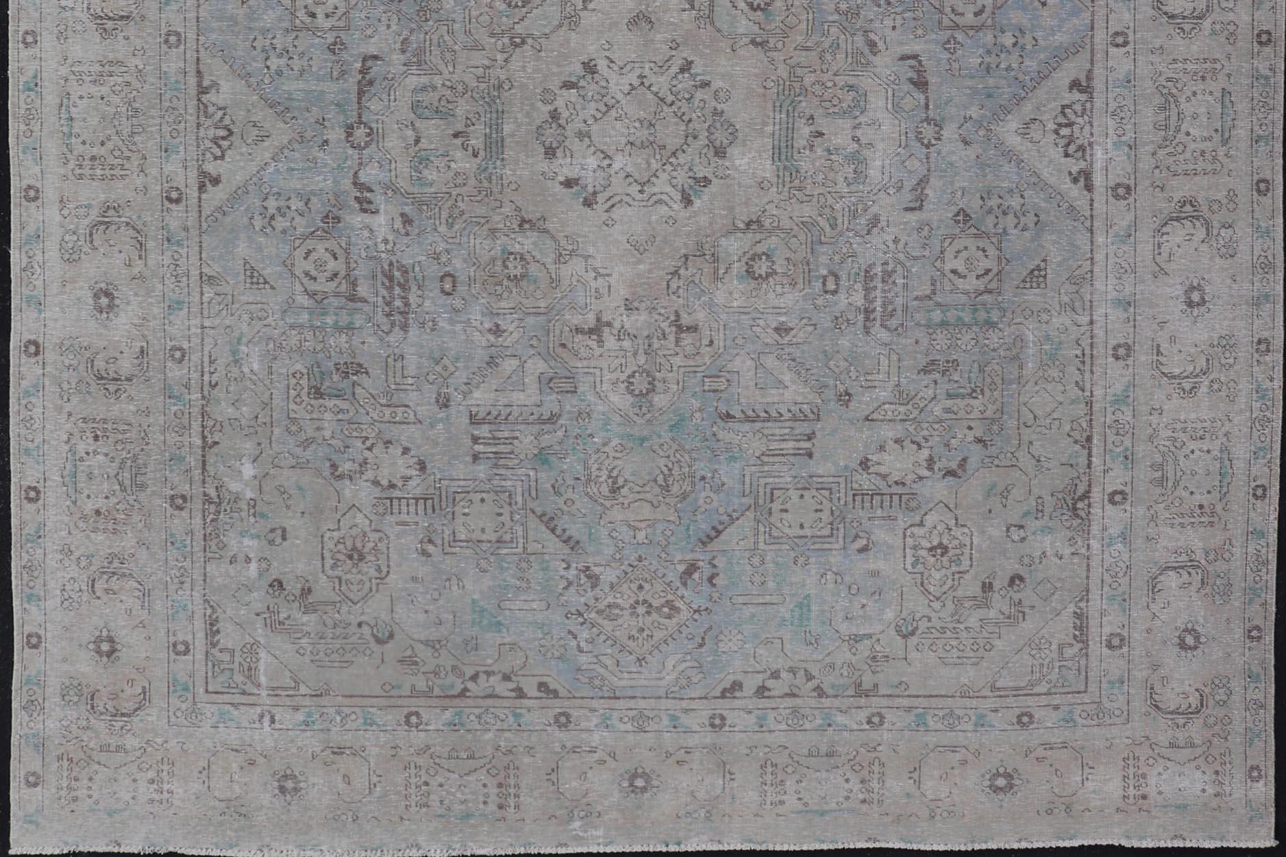 Vintage Persian Tabriz Rug in Light Blue and Earth Tones by Keivan Woven Arts For Sale 9