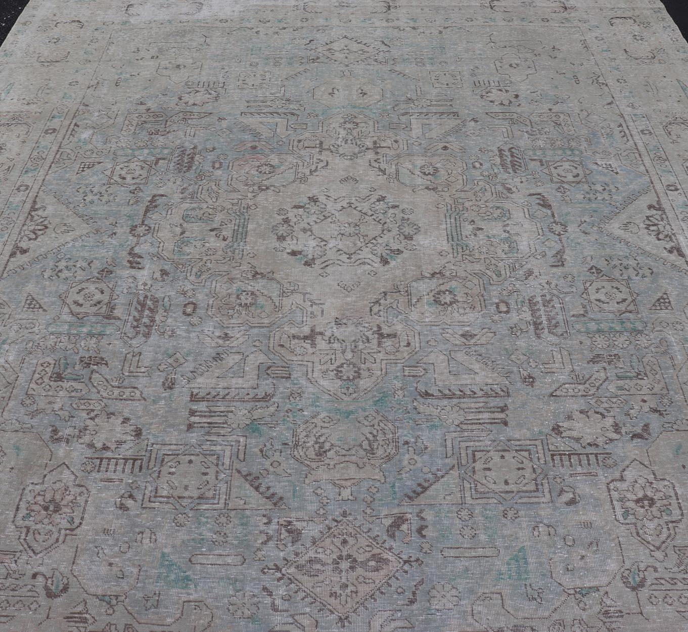 Hand-Knotted Vintage Persian Tabriz Rug in Light Blue and Earth Tones by Keivan Woven Arts For Sale