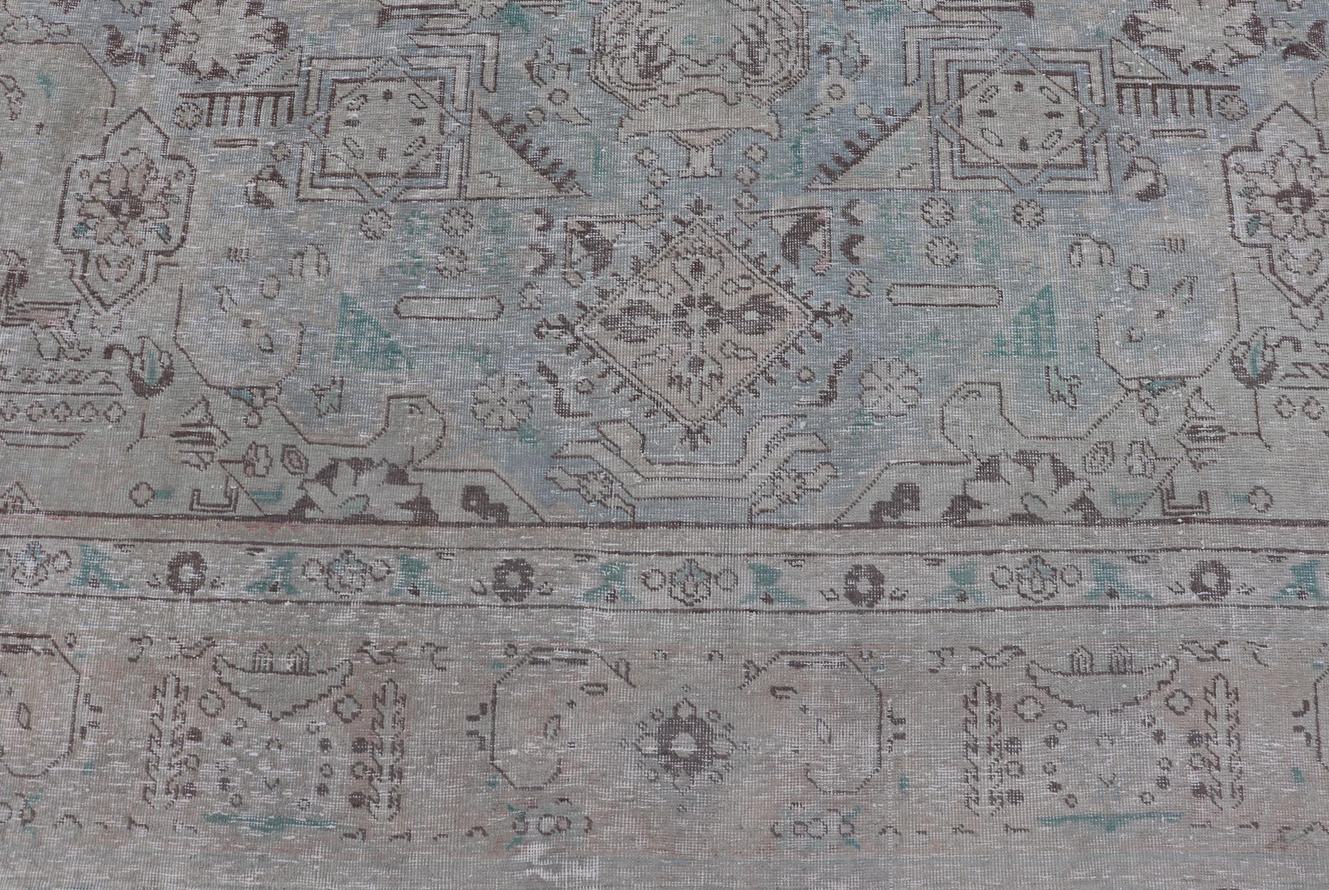 20th Century Vintage Persian Tabriz Rug in Light Blue and Earth Tones by Keivan Woven Arts For Sale