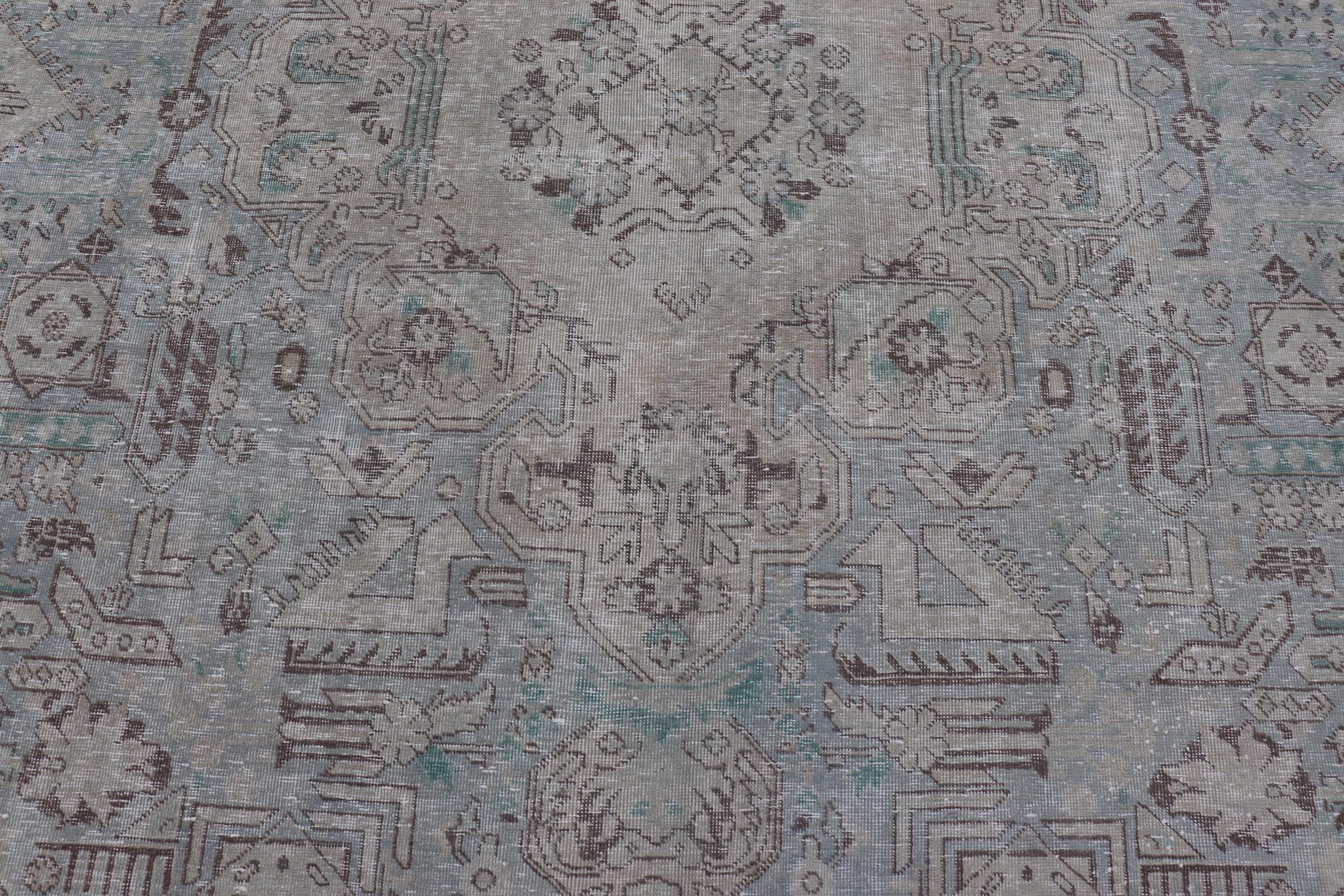 Wool Vintage Persian Tabriz Rug in Light Blue and Earth Tones by Keivan Woven Arts For Sale