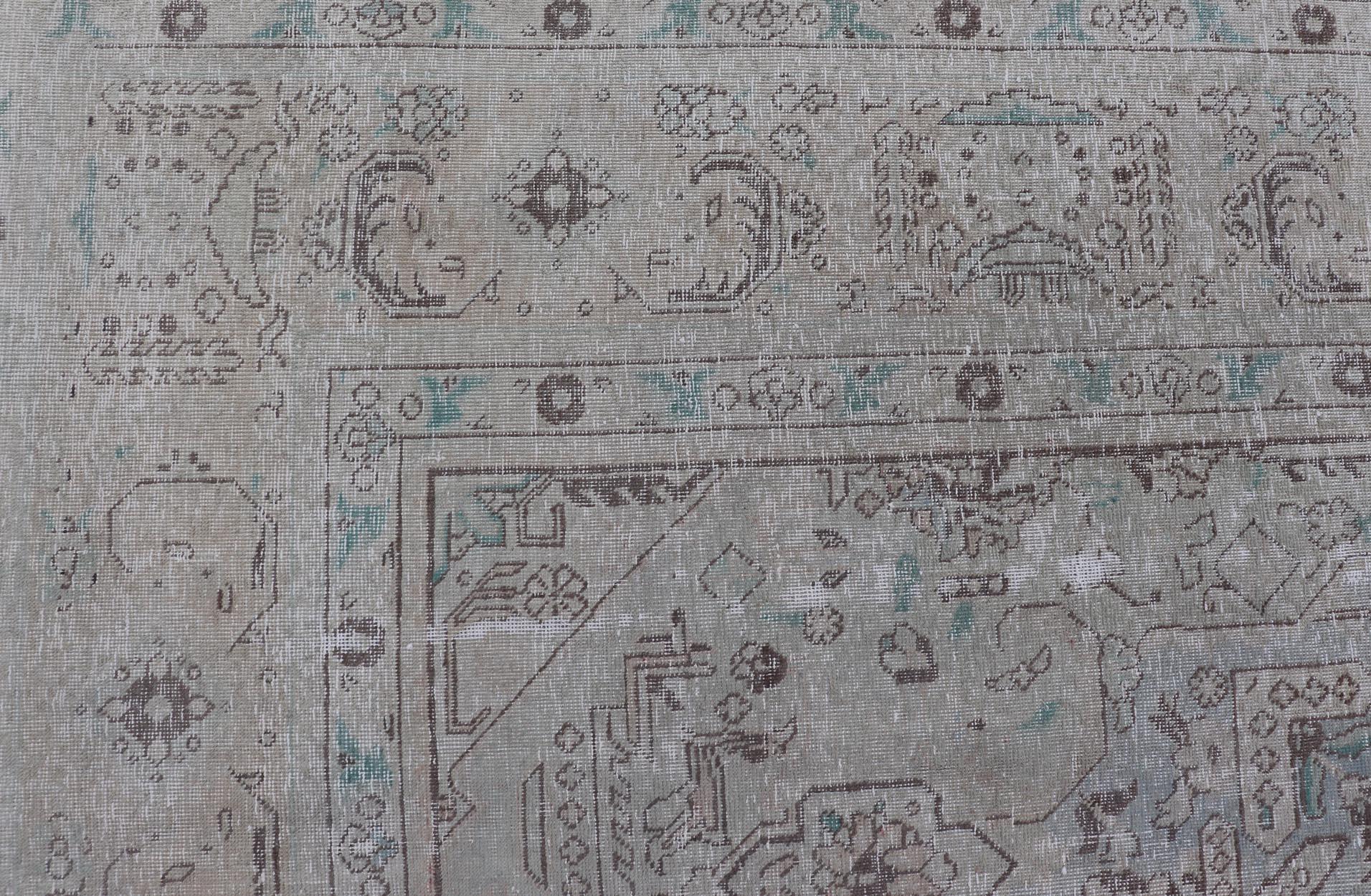 Vintage Persian Tabriz Rug in Light Blue and Earth Tones by Keivan Woven Arts For Sale 1