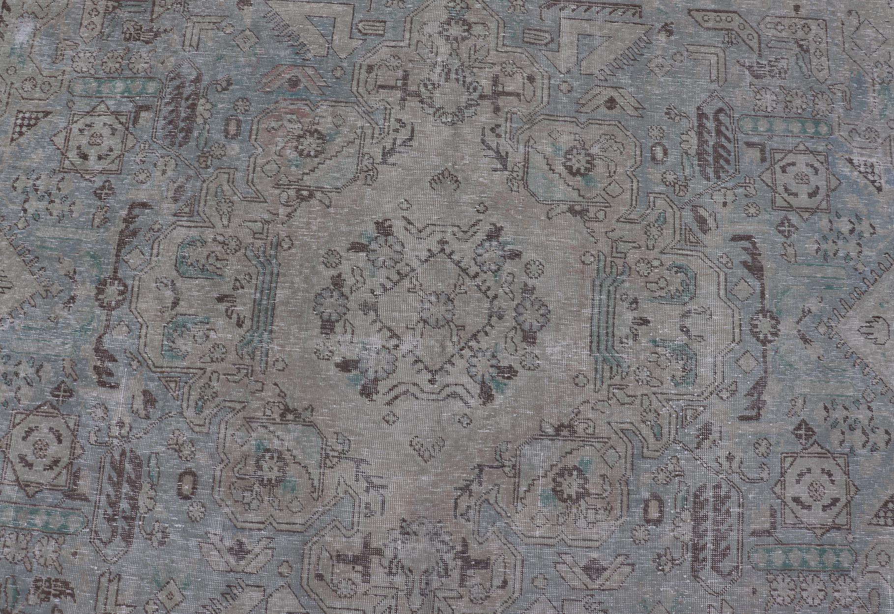 Vintage Persian Tabriz Rug in Light Blue and Earth Tones by Keivan Woven Arts For Sale 2
