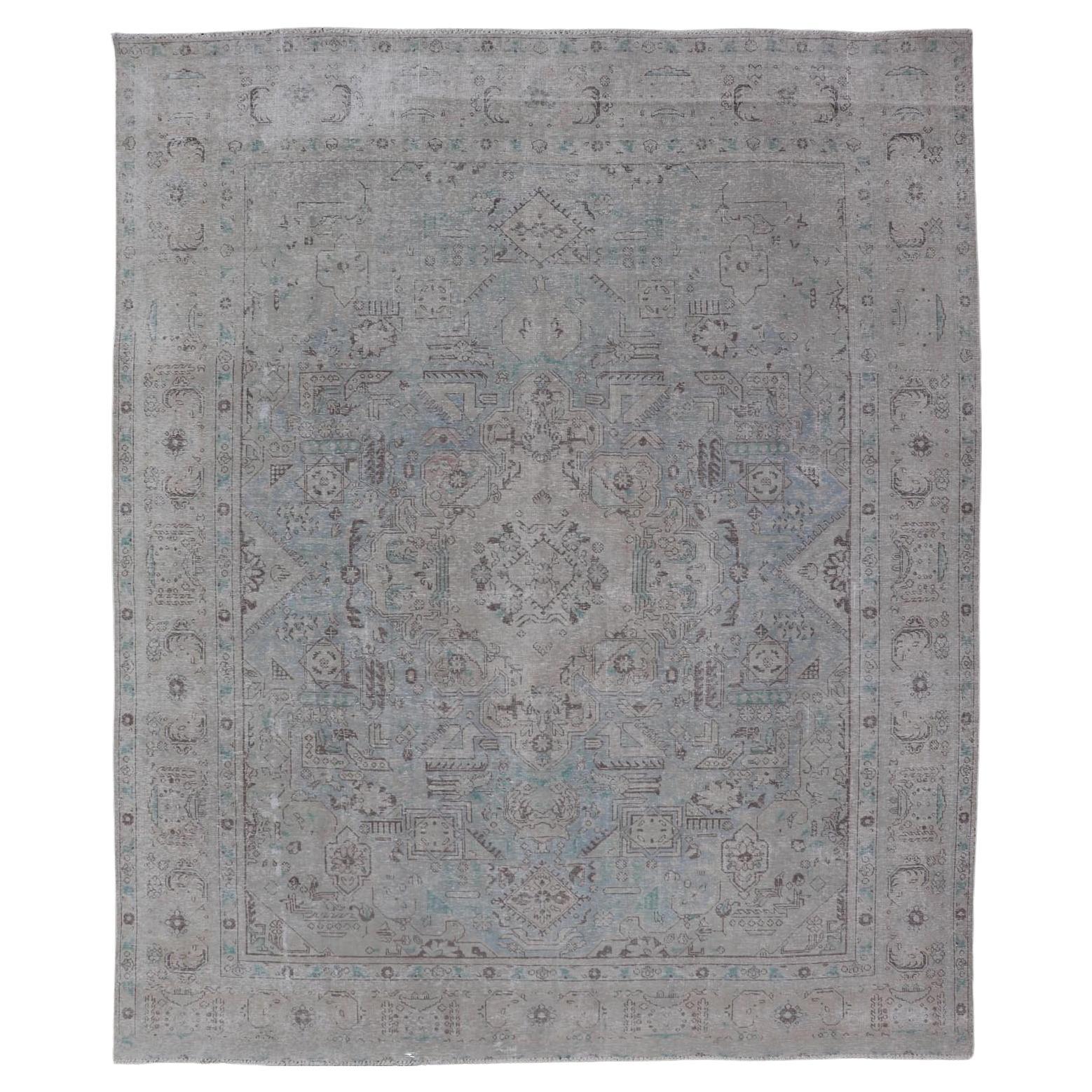 Vintage Persian Tabriz Rug in Light Blue and Earth Tones by Keivan Woven Arts For Sale