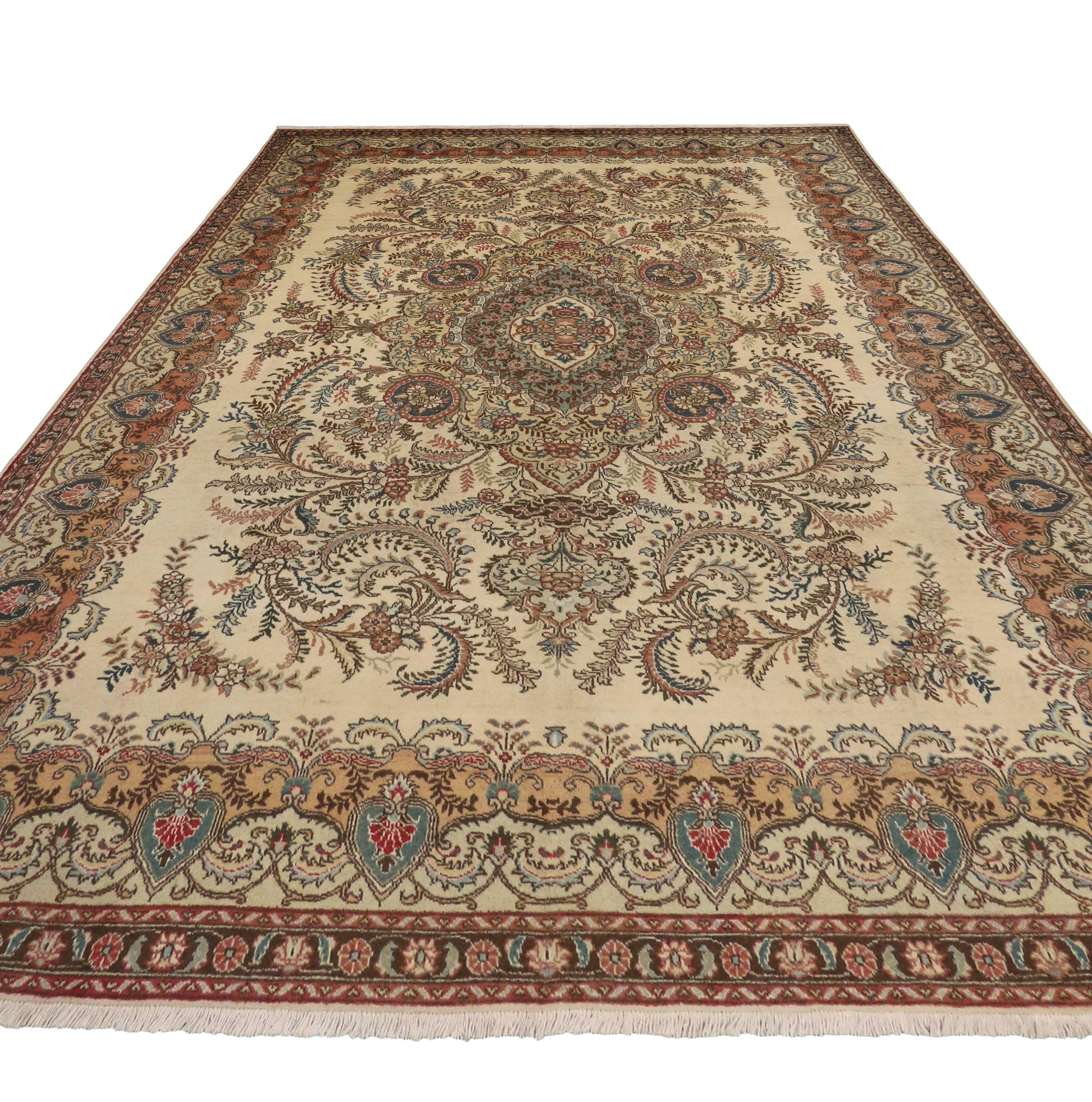 Hand-Knotted Vintage Persian Tabriz Rug in Light Colors For Sale