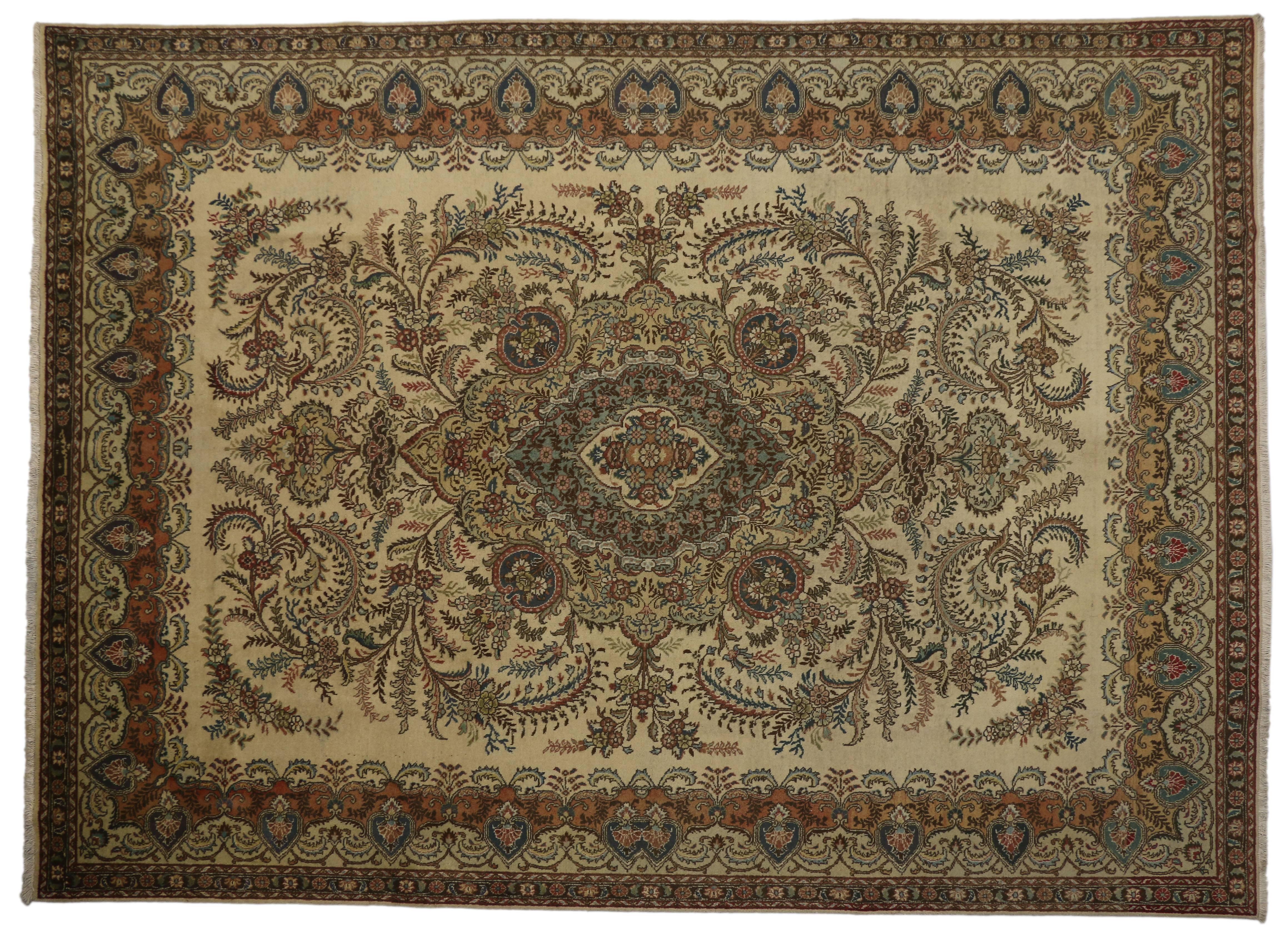 Wool Vintage Persian Tabriz Rug in Light Colors For Sale