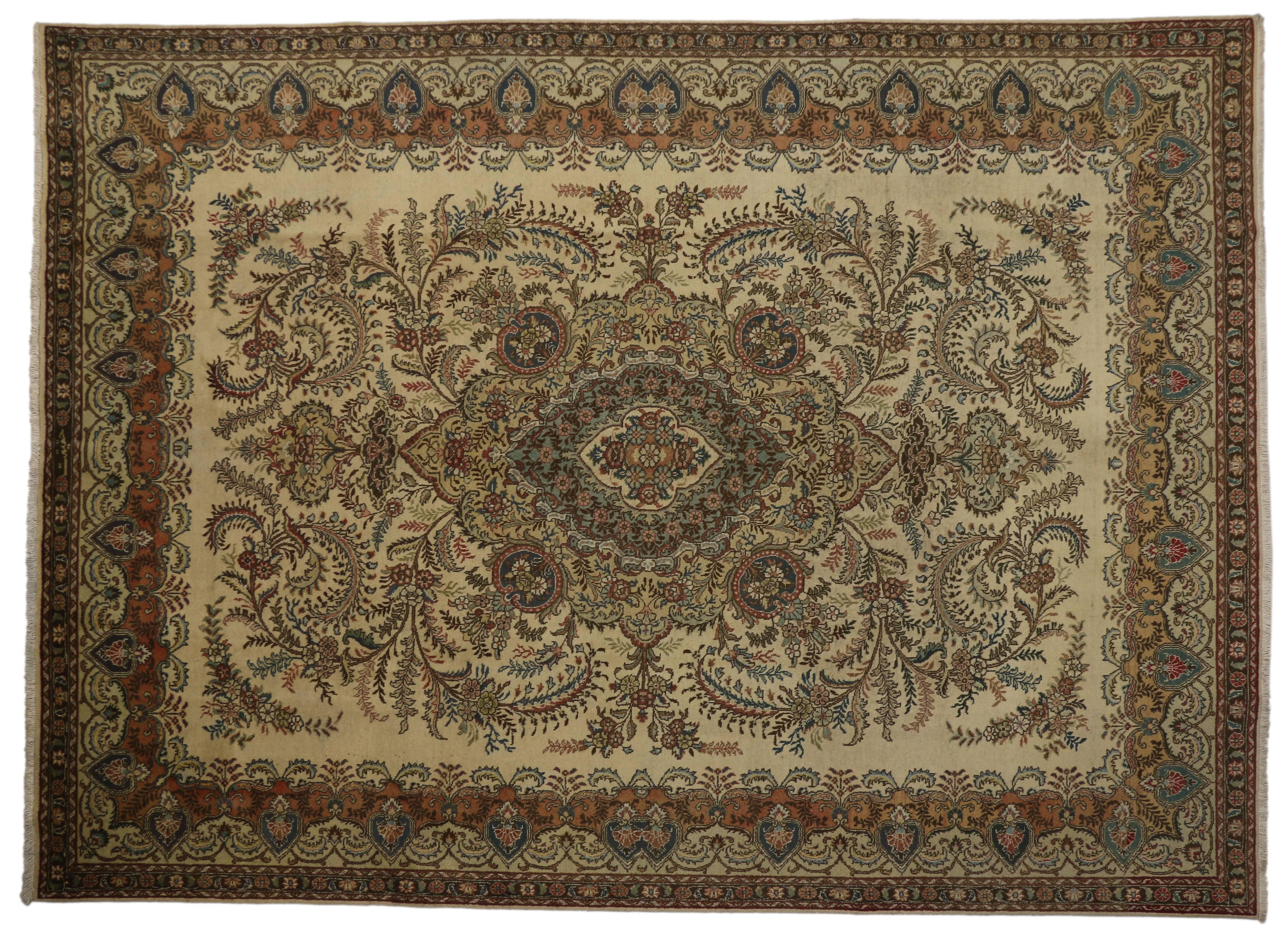 Persiano Tappeto Tabriz persiano vintage in tonalità terra, 09'08 x 13'03 in vendita