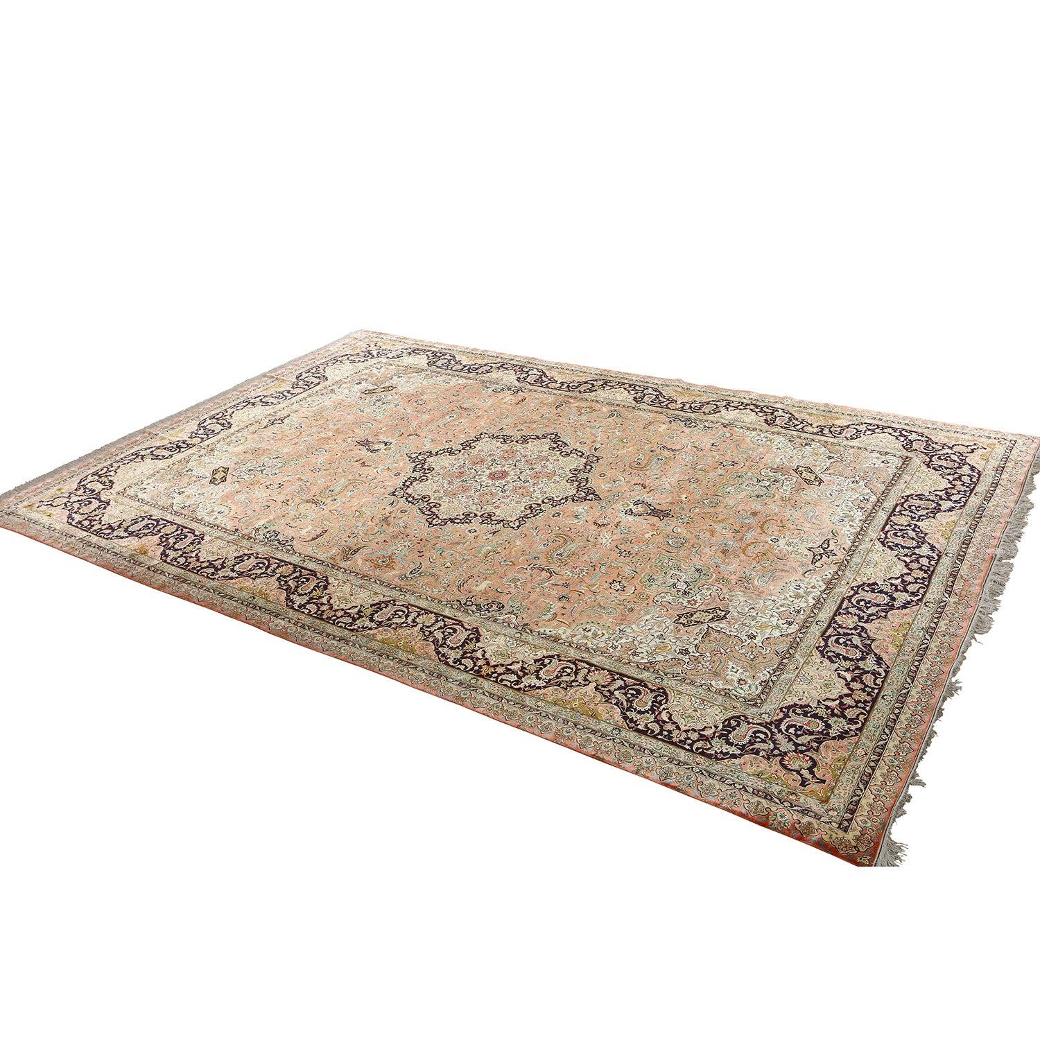 Annodato a mano Tappeto persiano Tabriz vintage in pura seta - Dimensioni: 19'6 X 12'11 in vendita