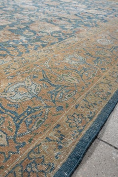 Vintage Persian Tabriz Rug in Teal Blue with Allover Floral Design, circa 1940