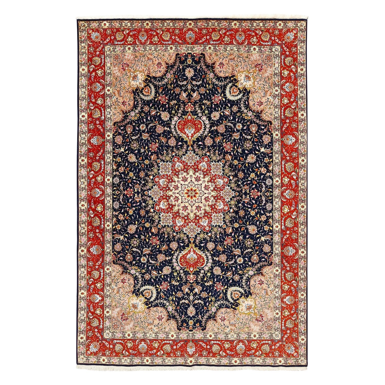 Tapis persan Tabriz vintage en laine et soie - Taille : 10'0x6'7