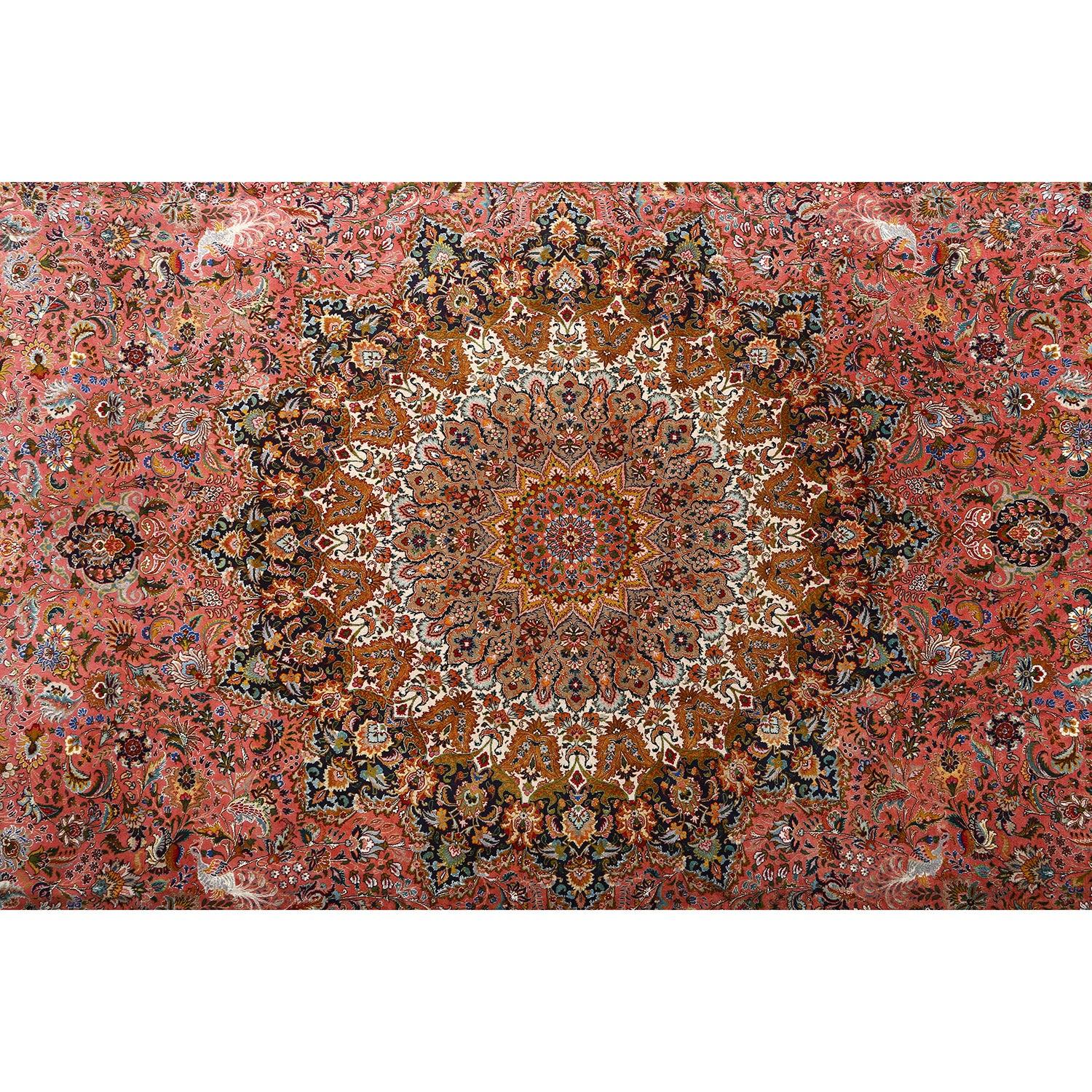 Annodato a mano Tappeto persiano Tabriz vintage in lana e seta - Dimensioni: 14'6 X 13'8 in vendita