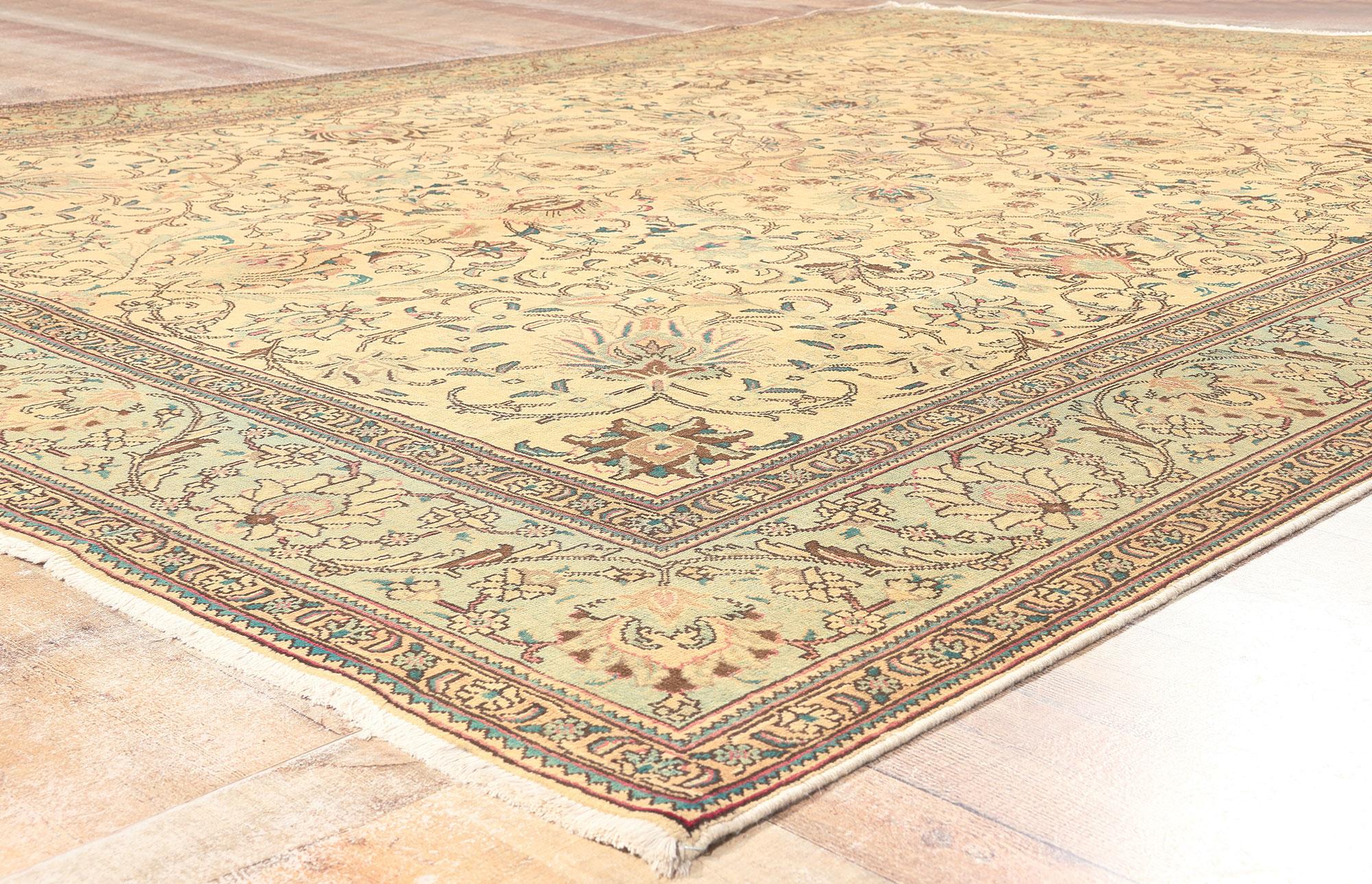 Vintage Persian Tabriz Rug, Refined Regence Meets Bespoke Bridgerton Style For Sale 1