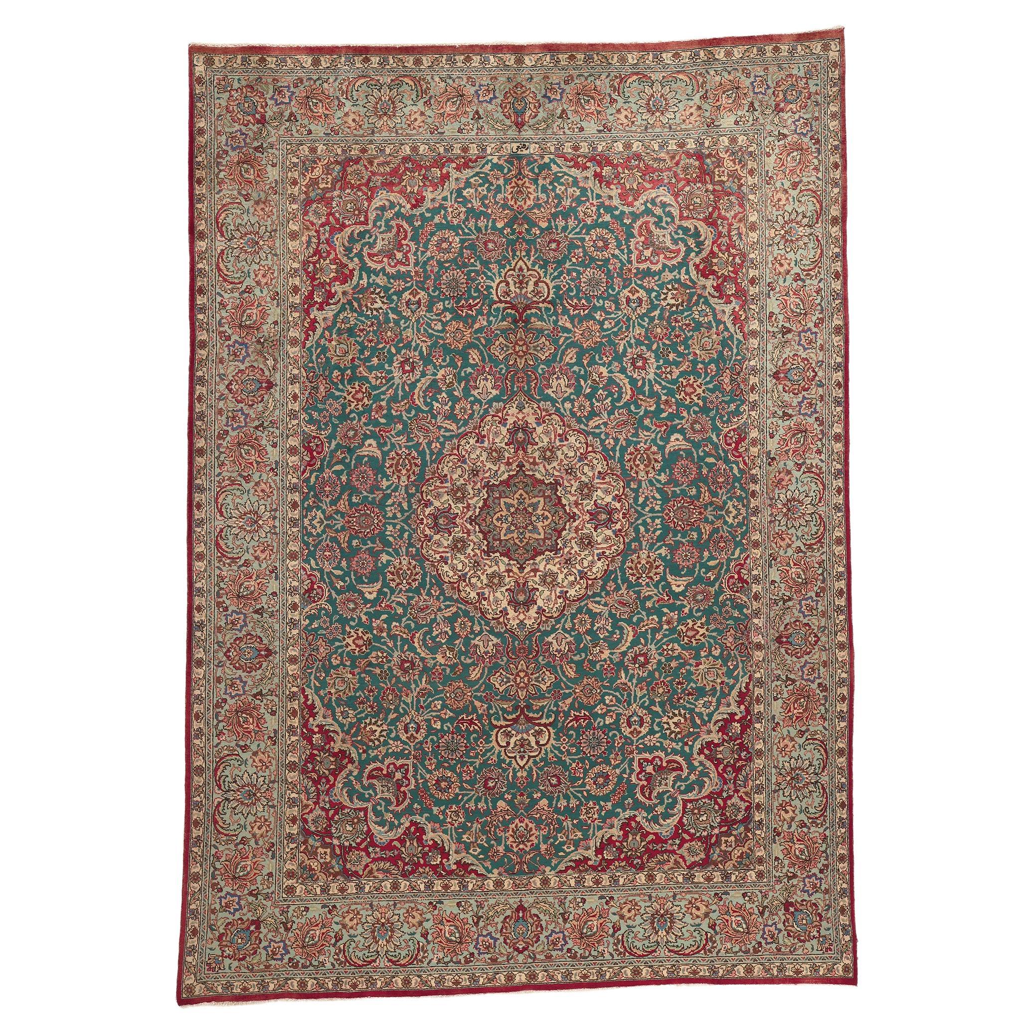 Vintage Persian Tabriz Rug, Regal Charm Meets Elegant Sophistication For Sale