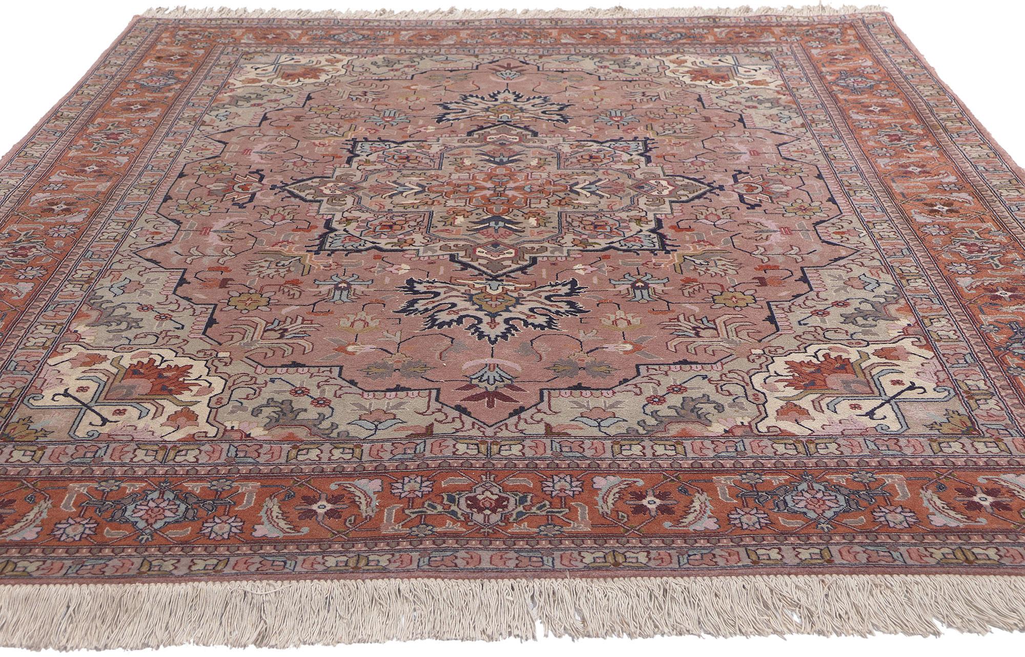 Hand-Knotted Vintage Persian Tabriz Rug, Regencycore Collides with Bridgerton Style For Sale