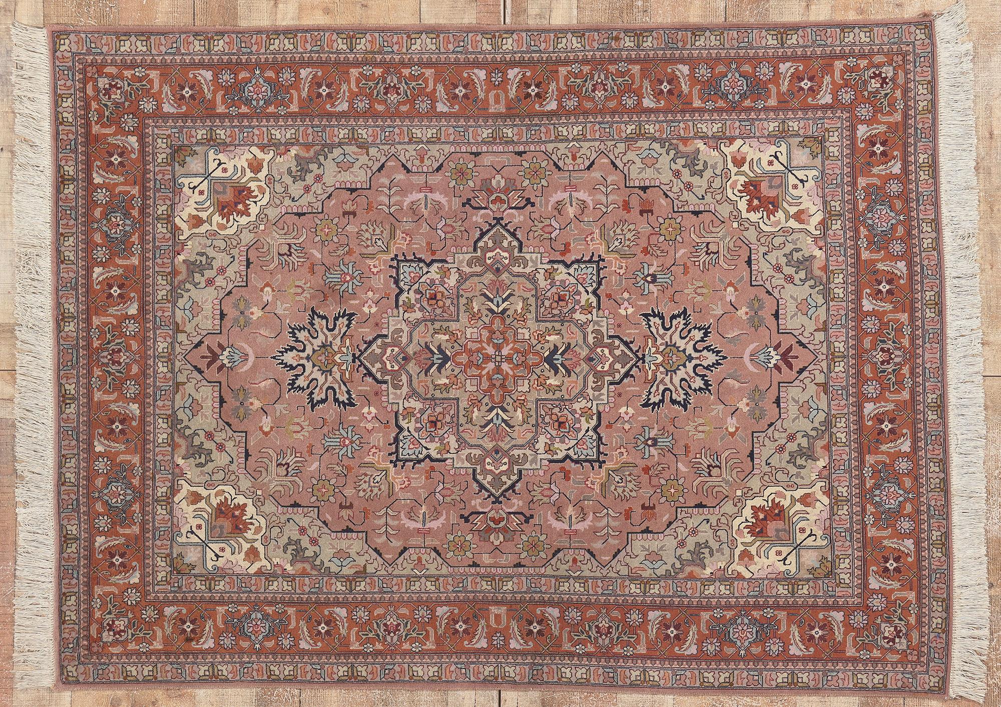 Vintage Persian Tabriz Rug, Regencycore Collides with Bridgerton Style For Sale 3