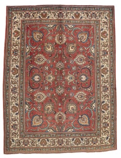 Tapis persan vintage de Tabriz aux couleurs rustiques des tons terreux