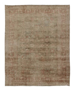 Vintage Persian Tabriz Rug, Sage Green & Rose Floral Pattern - Rug & Kilim
