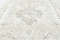 Vintage Persian Tabriz Rug, Sculpted Medallion in Ivory & Cool Gray Rug & Kilim