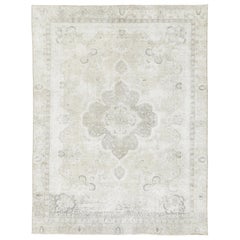 Vintage Persian Tabriz Rug, Sculptured Medallion in Ivory & Cool Gray Rug & Kilim